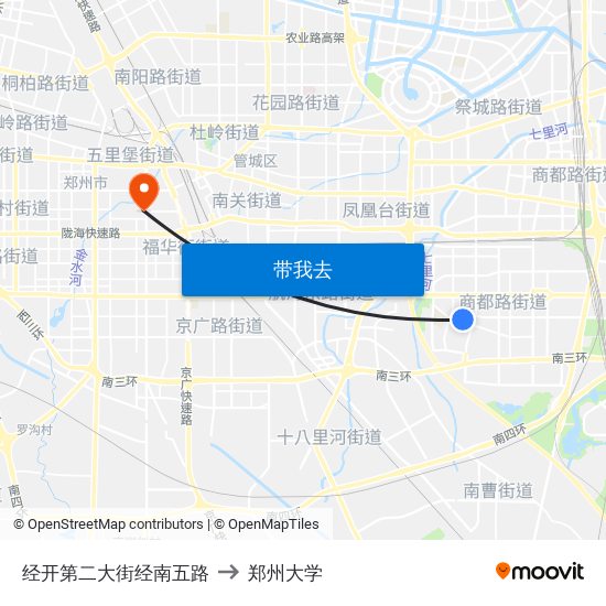 经开第二大街经南五路 to 郑州大学 map