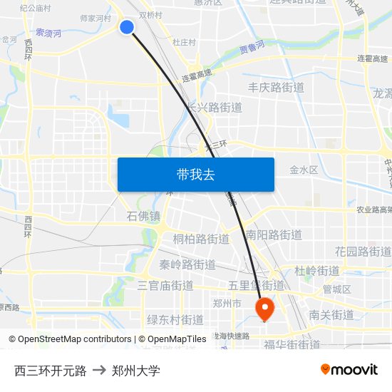 西三环开元路 to 郑州大学 map