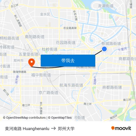 黄河南路 Huanghenanlu to 郑州大学 map