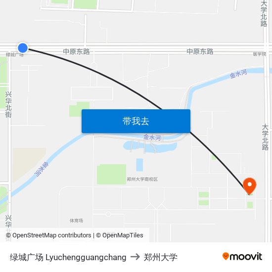 绿城广场 Lyuchengguangchang to 郑州大学 map