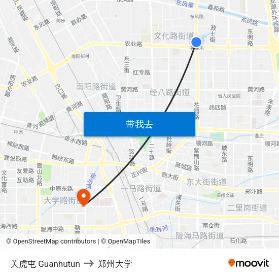 关虎屯 Guanhutun to 郑州大学 map