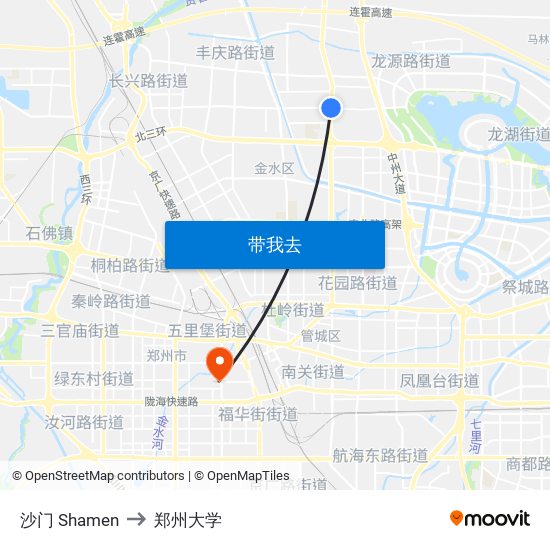 沙门 Shamen to 郑州大学 map