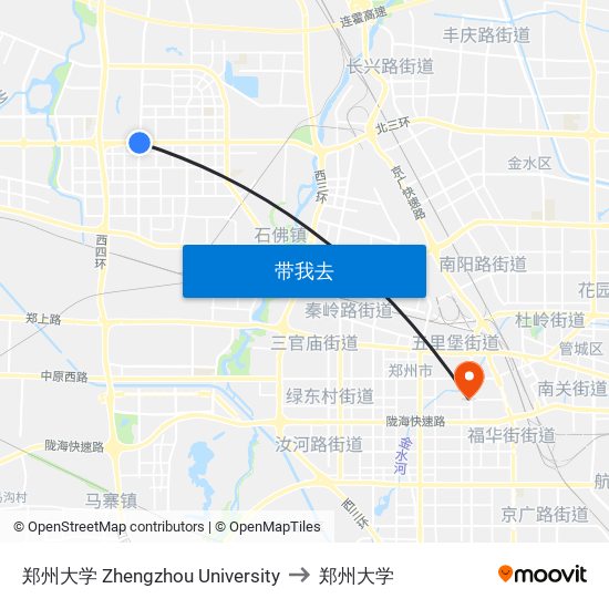 郑州大学 Zhengzhou University to 郑州大学 map