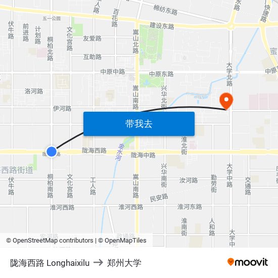 陇海西路 Longhaixilu to 郑州大学 map