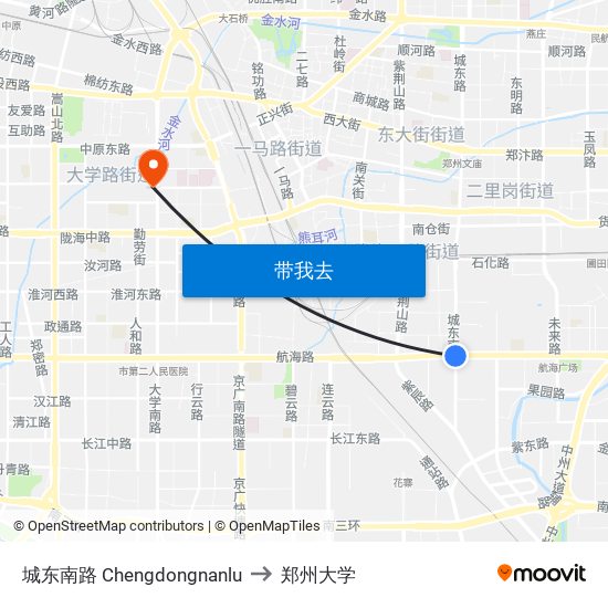 城东南路 Chengdongnanlu to 郑州大学 map