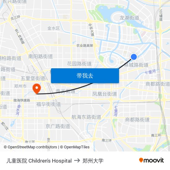儿童医院 Children's Hospital to 郑州大学 map