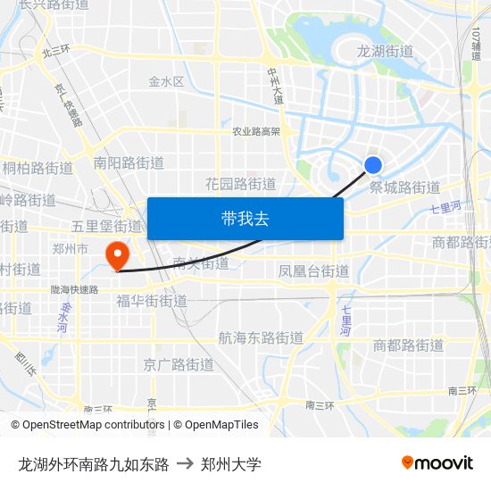 龙湖外环南路九如东路 to 郑州大学 map