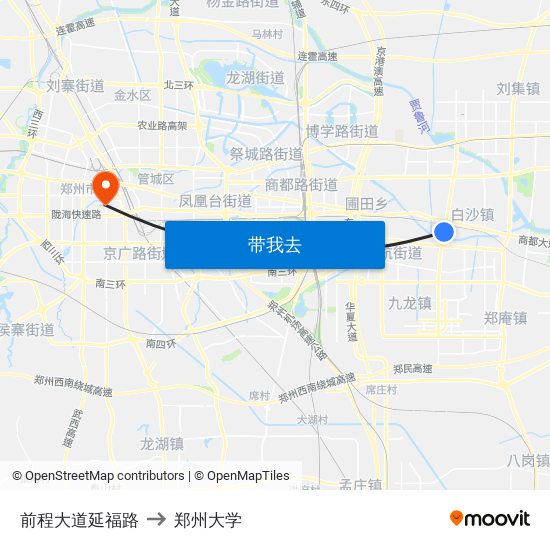 前程大道延福路 to 郑州大学 map