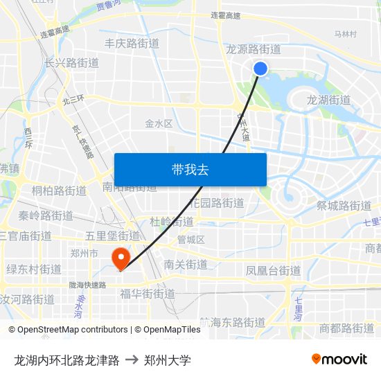 龙湖内环北路龙津路 to 郑州大学 map