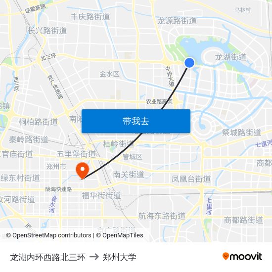 龙湖内环西路北三环 to 郑州大学 map