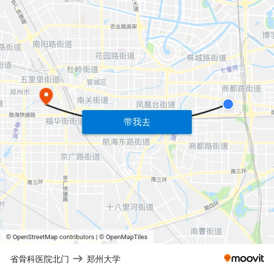 省骨科医院北门 to 郑州大学 map