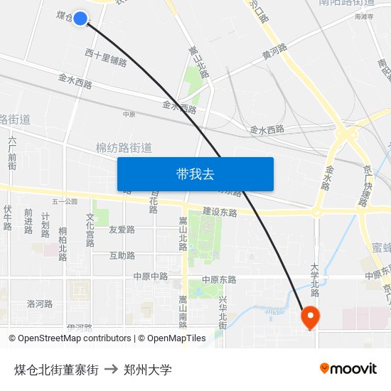 煤仓北街董寨街 to 郑州大学 map