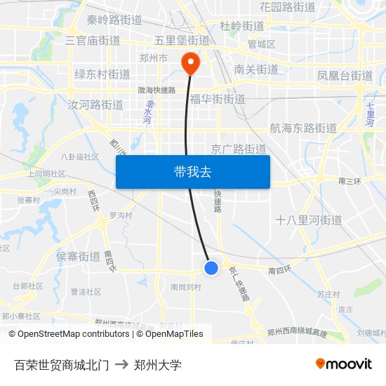 百荣世贸商城北门 to 郑州大学 map