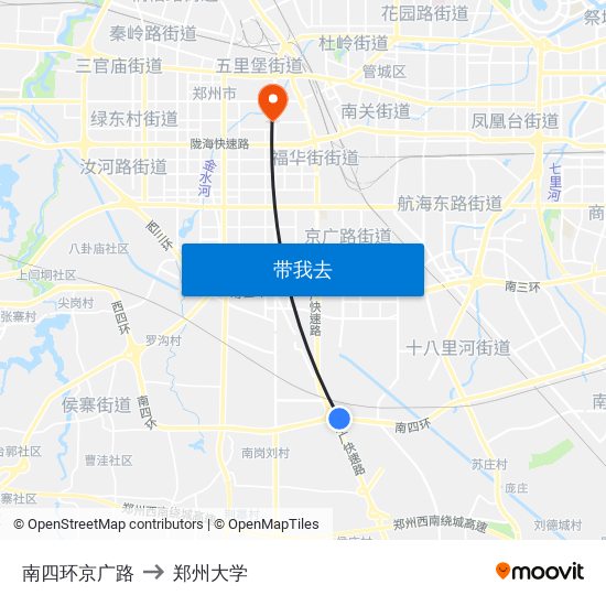 南四环京广路 to 郑州大学 map