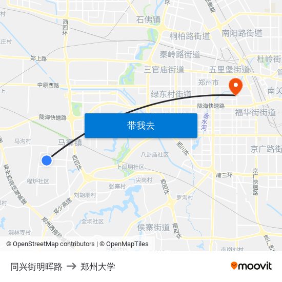 同兴街明晖路 to 郑州大学 map