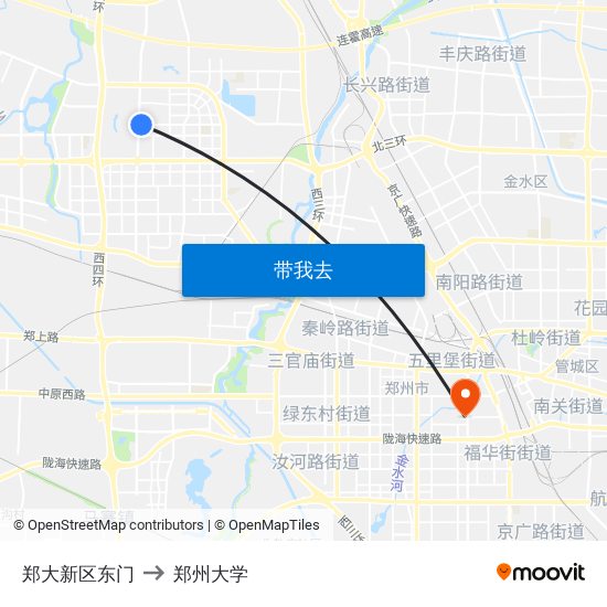 郑大新区东门 to 郑州大学 map