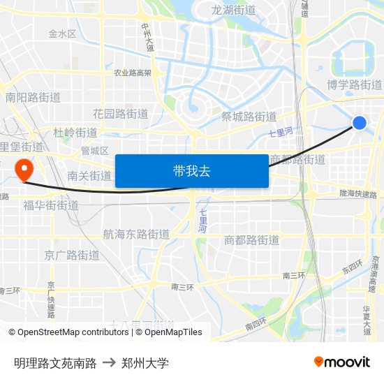 明理路文苑南路 to 郑州大学 map