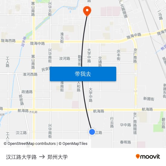 汉江路大学路 to 郑州大学 map