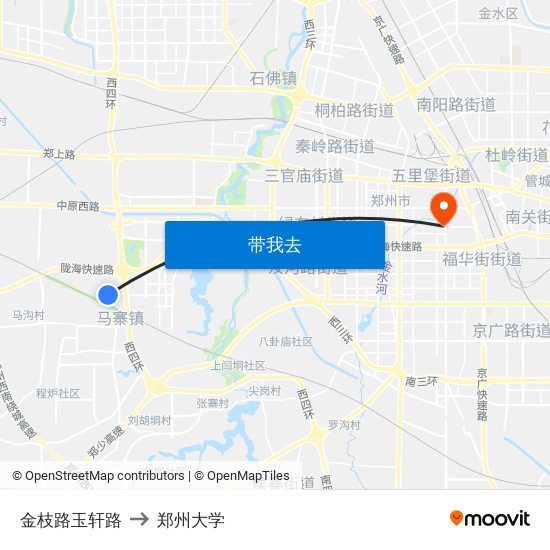 金枝路玉轩路 to 郑州大学 map