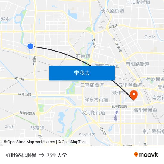 红叶路梧桐街 to 郑州大学 map