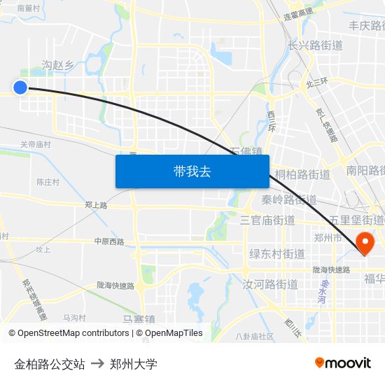 金柏路公交站 to 郑州大学 map