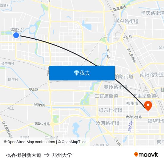 枫香街创新大道 to 郑州大学 map