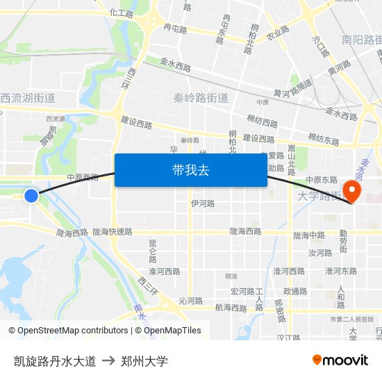 凯旋路丹水大道 to 郑州大学 map