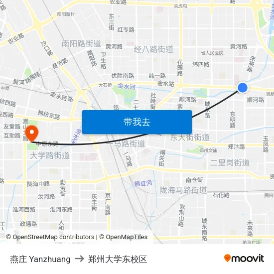 燕庄 Yanzhuang to 郑州大学东校区 map