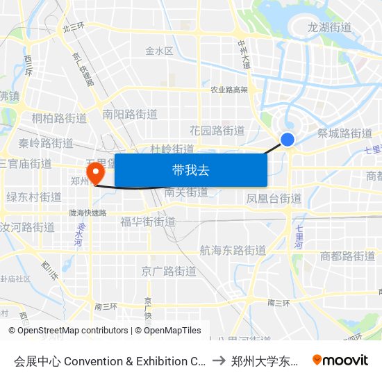 会展中心 Convention & Exhibition Center to 郑州大学东校区 map