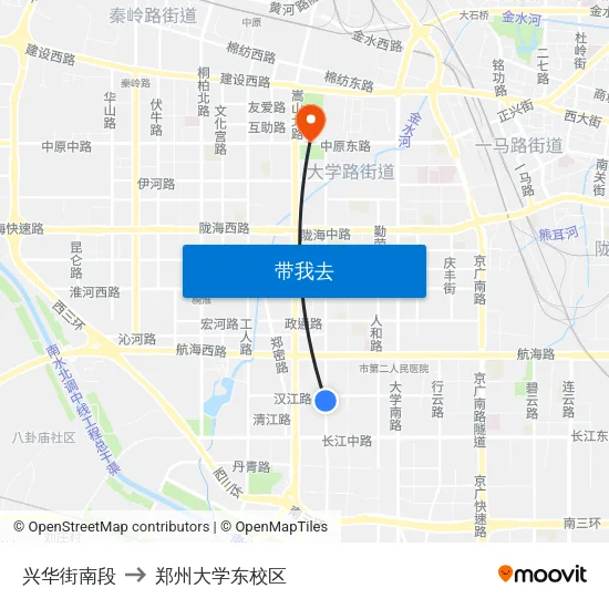 兴华街南段 to 郑州大学东校区 map