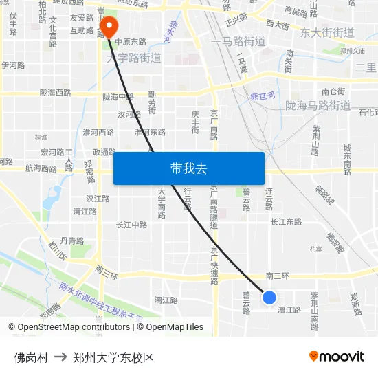 佛岗村 to 郑州大学东校区 map