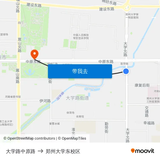 大学路中原路 to 郑州大学东校区 map