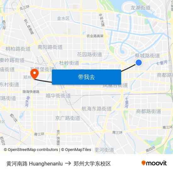 黄河南路 Huanghenanlu to 郑州大学东校区 map