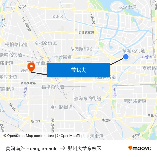 黄河南路 Huanghenanlu to 郑州大学东校区 map