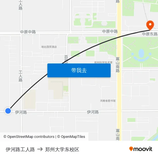 伊河路工人路 to 郑州大学东校区 map