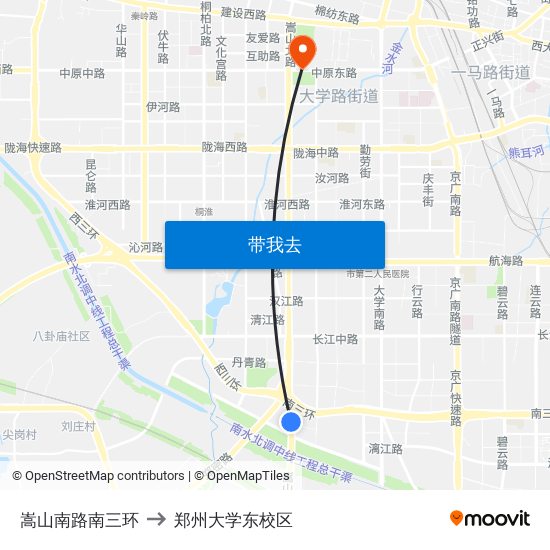 嵩山南路南三环 to 郑州大学东校区 map