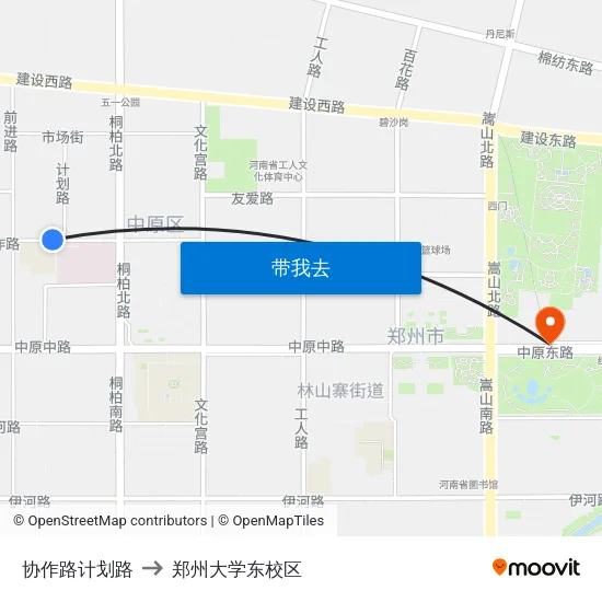 协作路计划路 to 郑州大学东校区 map