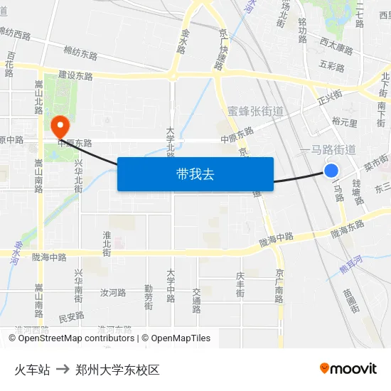 火车站 to 郑州大学东校区 map