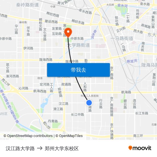 汉江路大学路 to 郑州大学东校区 map