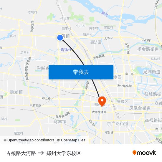 古须路大河路 to 郑州大学东校区 map