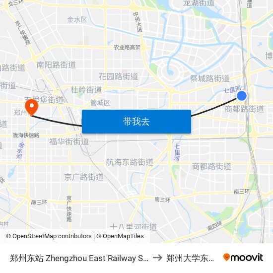 郑州东站 Zhengzhou East Railway Station to 郑州大学东校区 map