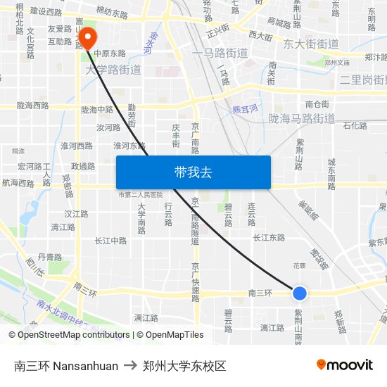 南三环 Nansanhuan to 郑州大学东校区 map