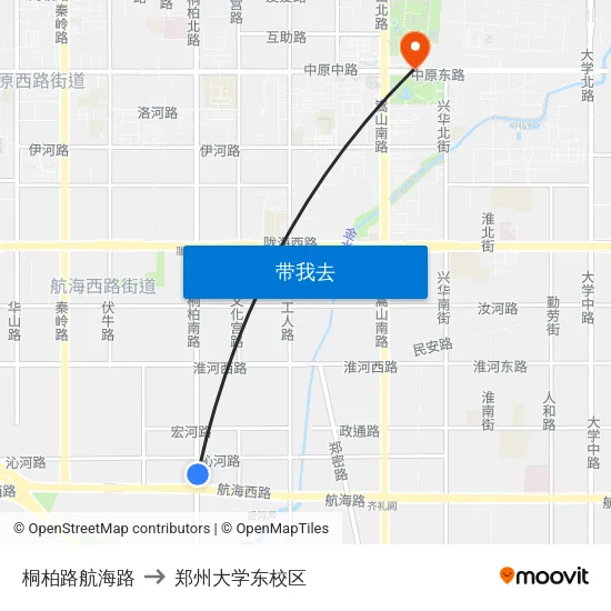 桐柏路航海路 to 郑州大学东校区 map
