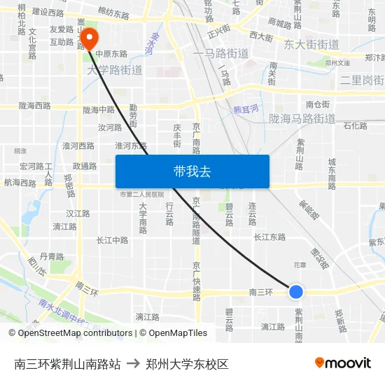 南三环紫荆山南路站 to 郑州大学东校区 map