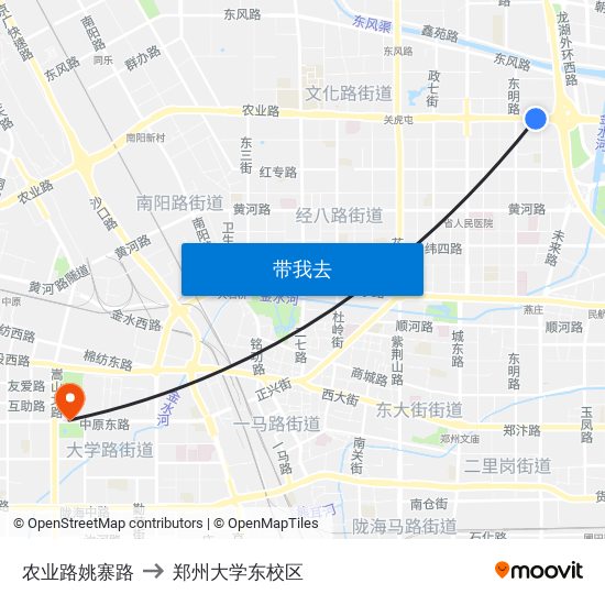 农业路姚寨路 to 郑州大学东校区 map