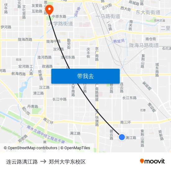 连云路漓江路 to 郑州大学东校区 map