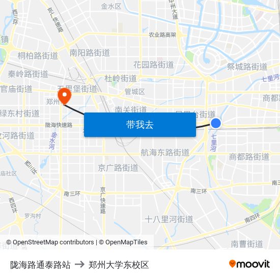陇海路通泰路站 to 郑州大学东校区 map