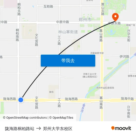陇海路桐柏路站 to 郑州大学东校区 map
