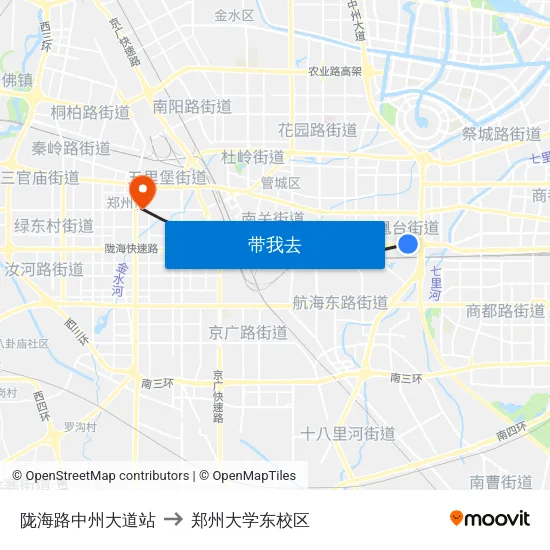 陇海路中州大道站 to 郑州大学东校区 map