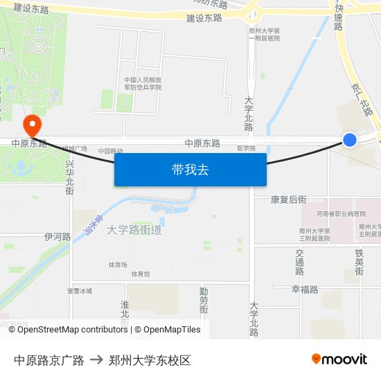 中原路京广路 to 郑州大学东校区 map